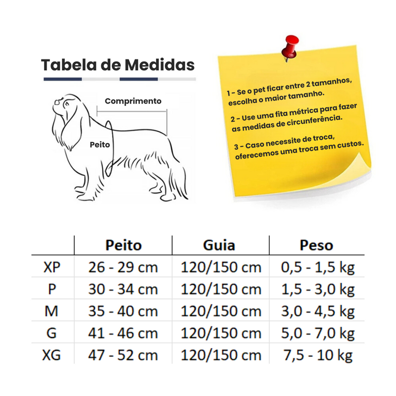 Peitoral Coleira Ajustável com Guia para Cachorros