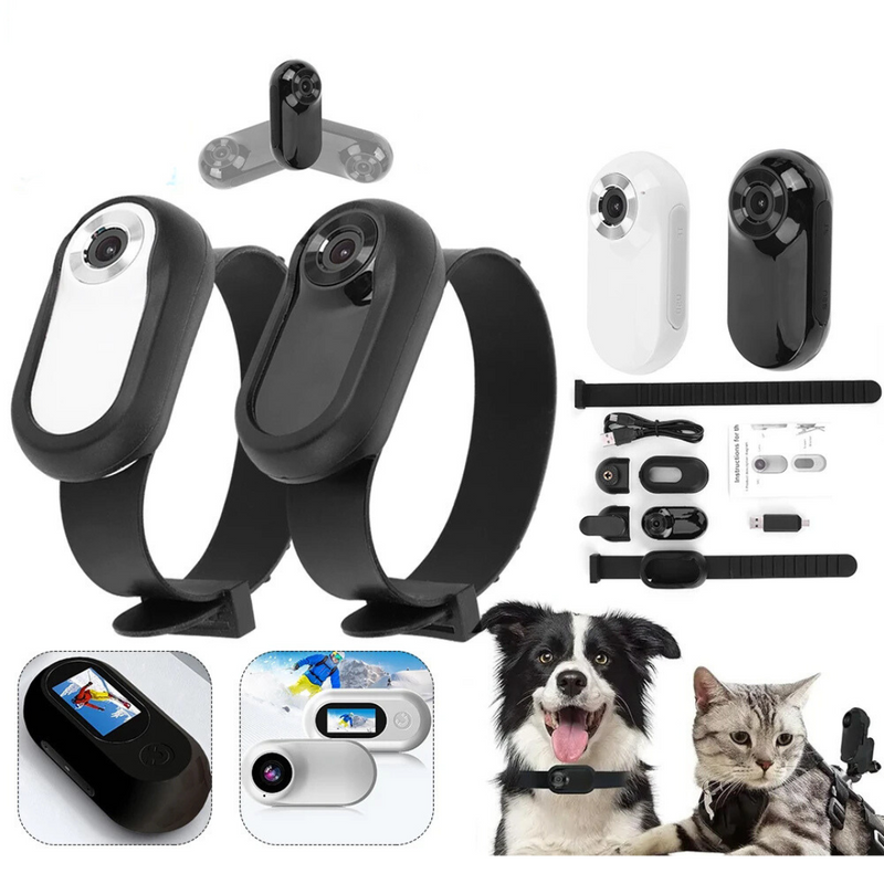 Câmera Corporal Pet 1080 Full HD com Colar para Cachorros e Gatos