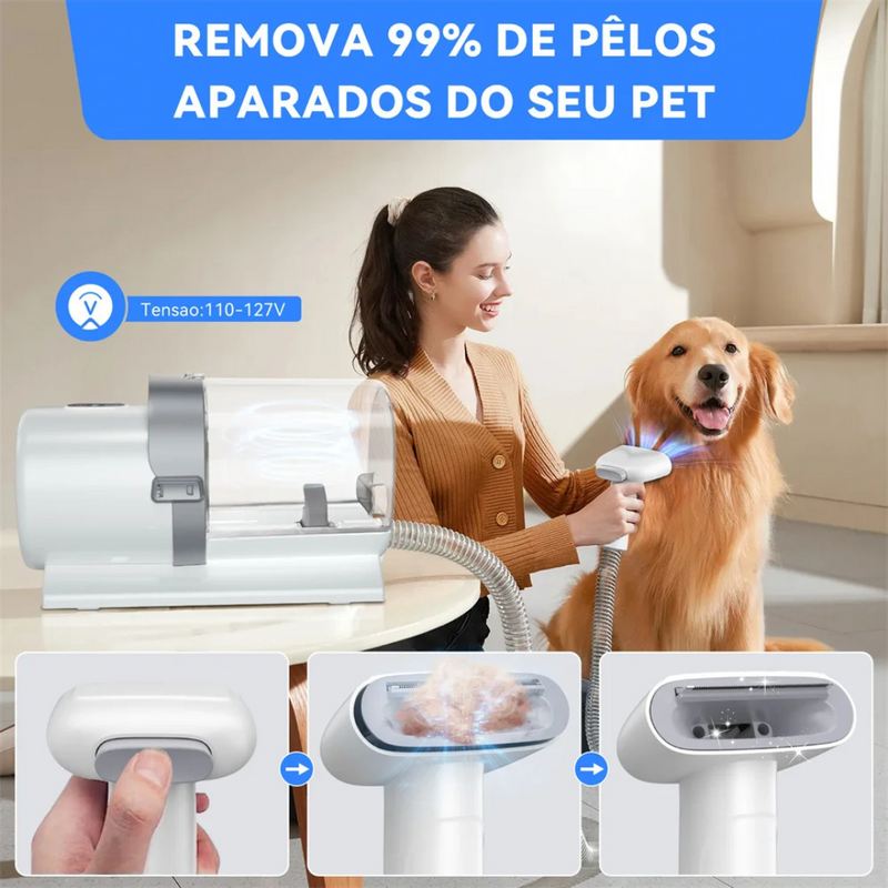 Kit Aspirador de Pelos para Cachorros com 11 Acessórios Banho e Tosa Pet Shop