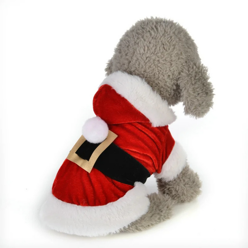 Roupa de Natal para Pets Casaco com Capuz de Papai Noel para Cães e Gatos Pequenos