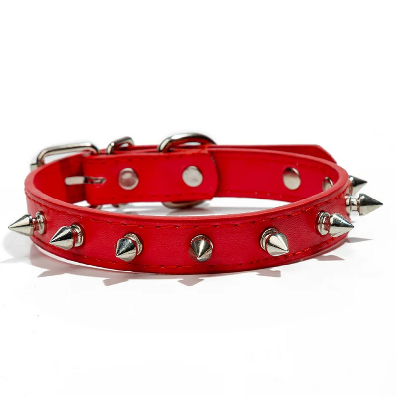 Coleira Colar Pet Couro com Spikes Cravejado para Cachorros