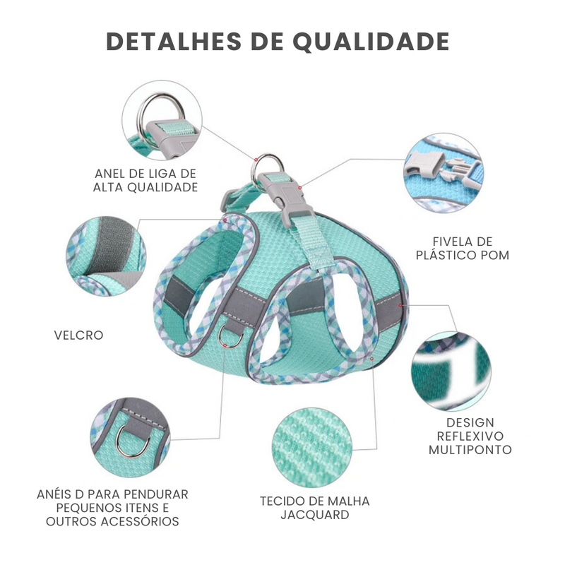 Conjunto Peitoral e Guia Ajustável para Cães