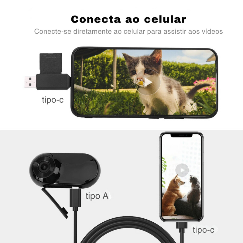 Câmera Corporal Pet 1080 Full HD com Colar para Cachorros e Gatos