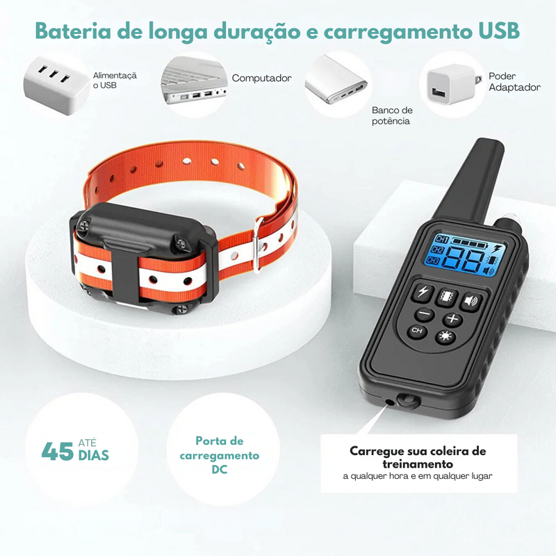 Coleira Elétrica Anti Latido e Vibração para Treinamento Adestramento de Cachorros