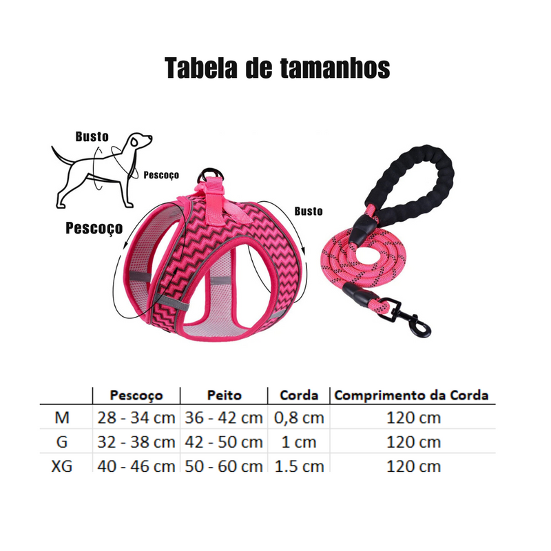 Coleira Peitoral com Guia Reforçada Pink para Cachorros