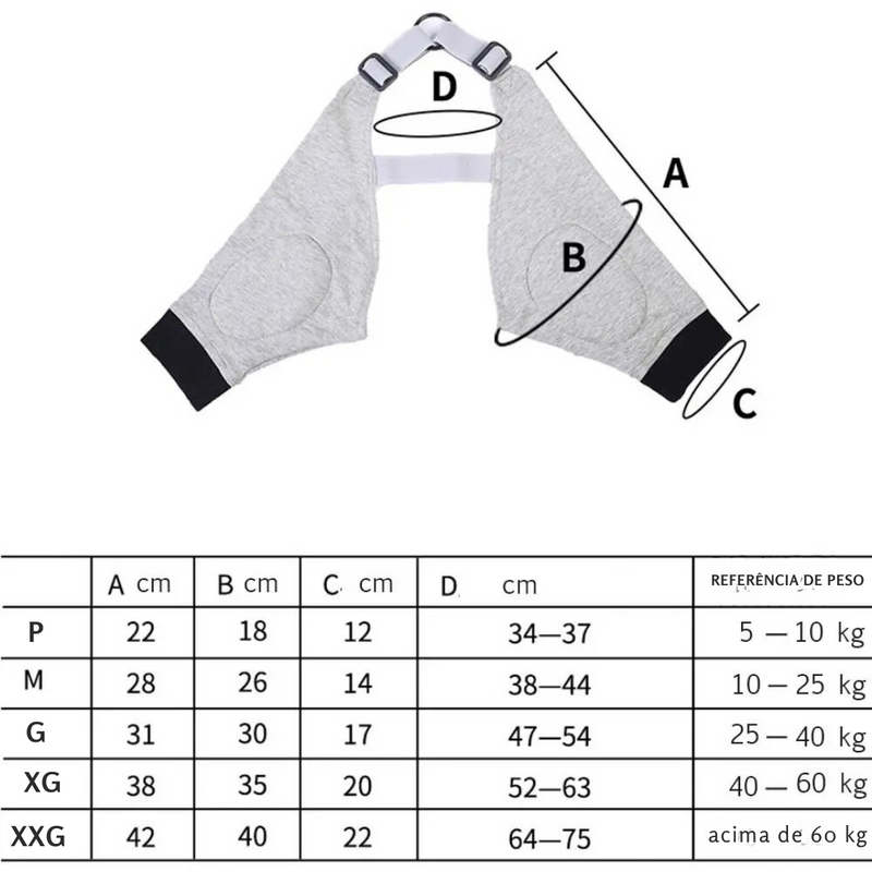 Joelheira Cotoveleira Pet Suporte Alça para Dores Articulação de Cachorros