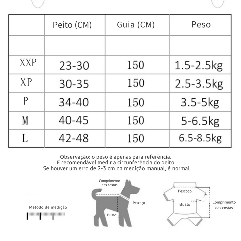 Conjunto Peitoral e Guia Ajustável para Cães